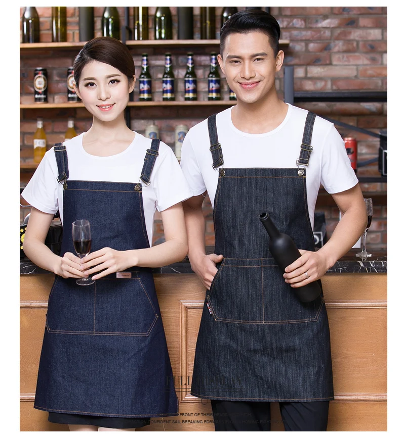 Buy 1 piece Unisex jean Chef Aprons restaurant kitchen waiters jean aprons food