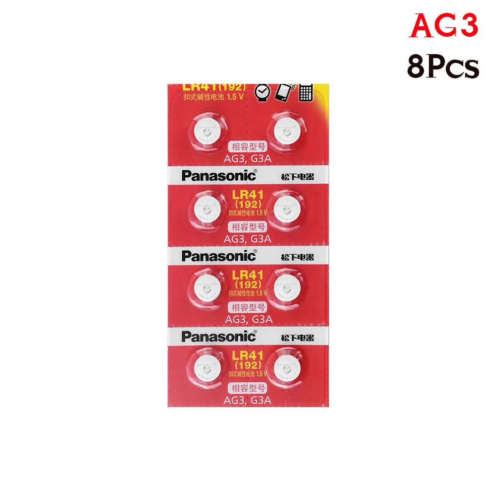 

8Pcs Panasonic Battery AG3 LR41 192 V3GA Coin Button Battery Cell 1.5V LR41 LR41H SR41 SR41W SR41SW SR415W TR41SW For Toys Watch