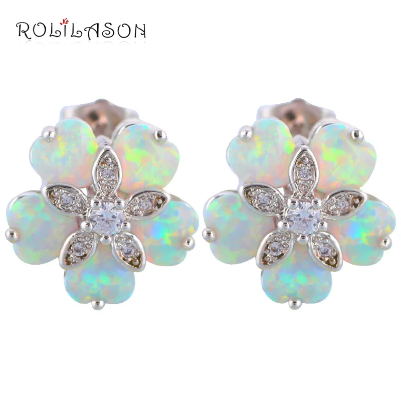 floating charms Flower shape five White Fire Opal Stamped Silver