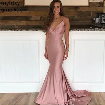 

New Arrival Red Long Custom Evening Dresses Sexy Rose Pink Spaghetti Straps Women Formal Party Backless Robe De Soiree Plus Size