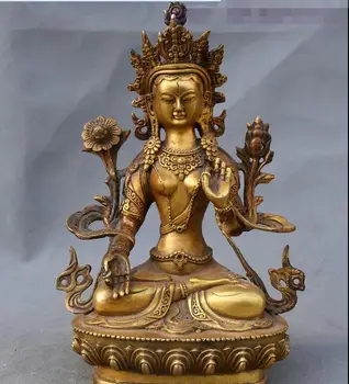 

8" Tibet Buddhism Bronze Gilt 7 Eyes Buddha Compassion Goddess Statue