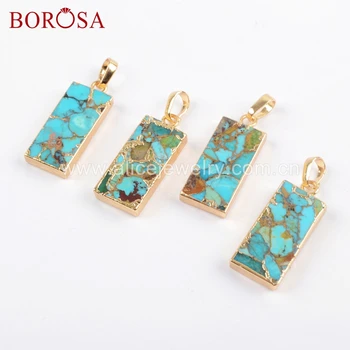 

BOROSA Jewelry 5PCS Rectangle Natural Turquoises Gold Color Natural Blue Stone Pendant Beads Jewelry for Necklace G1687