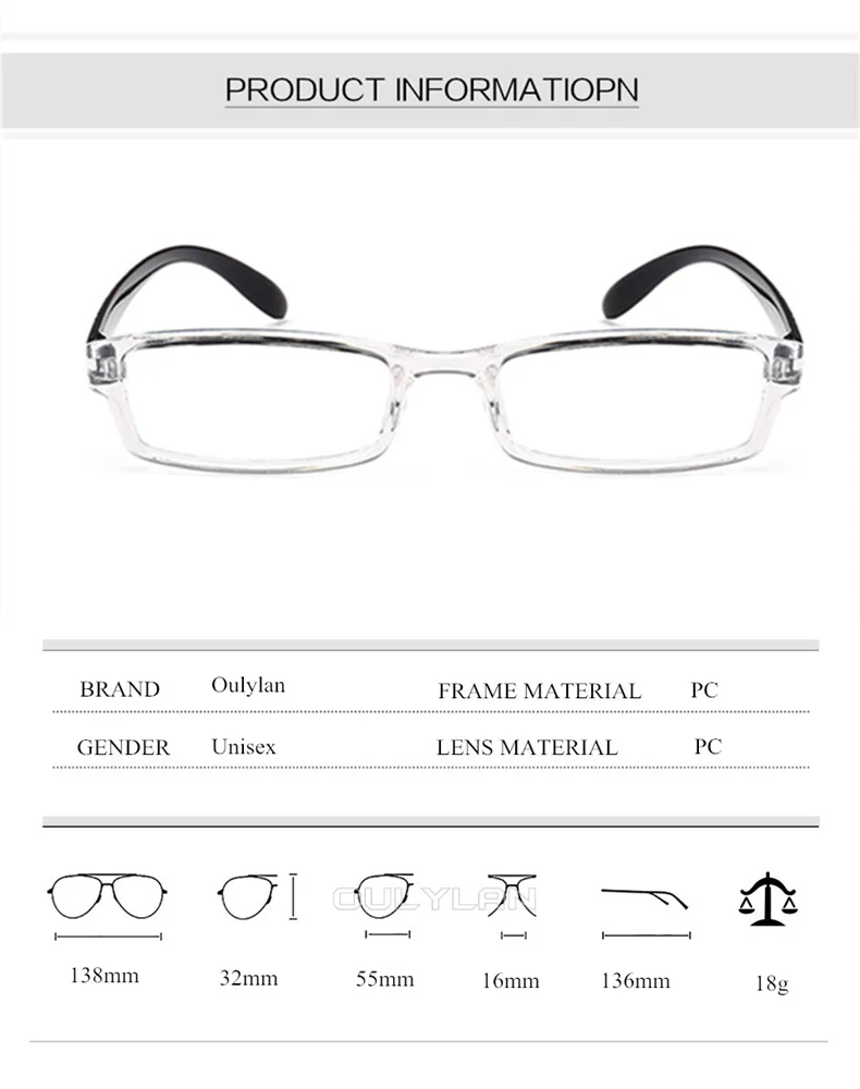 Oulylan, ультра-светильник, очки для чтения, для мужчин и женщин, линзы из смолы, очки, классические, Анти-усталость, очки для зрения+ 1,0, 2,0, 3,0