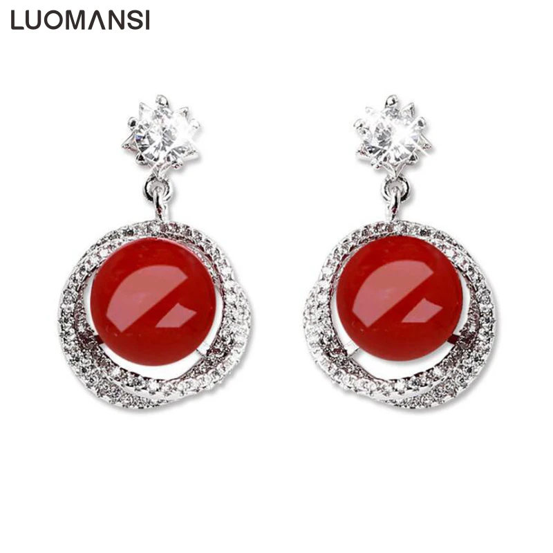 

Luomansi Hot Fashion Long Personality Round Pendant Earrings Classic Creative Zircon Sweet Pearl Statement Earrings Jewelry Gift