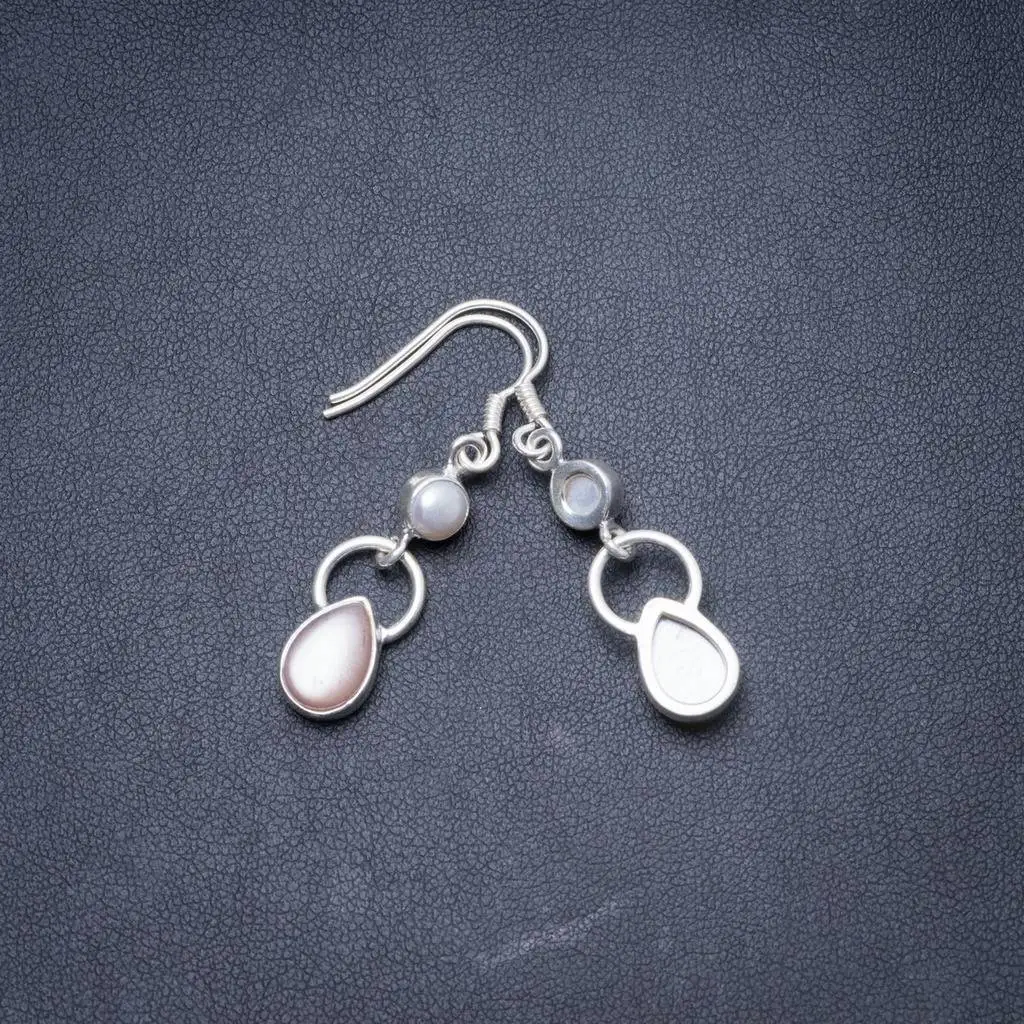 

Natural Cat Eye+River Pearl Handmade Unique 925 Sterling Silver Earrings 1.5" Y3611