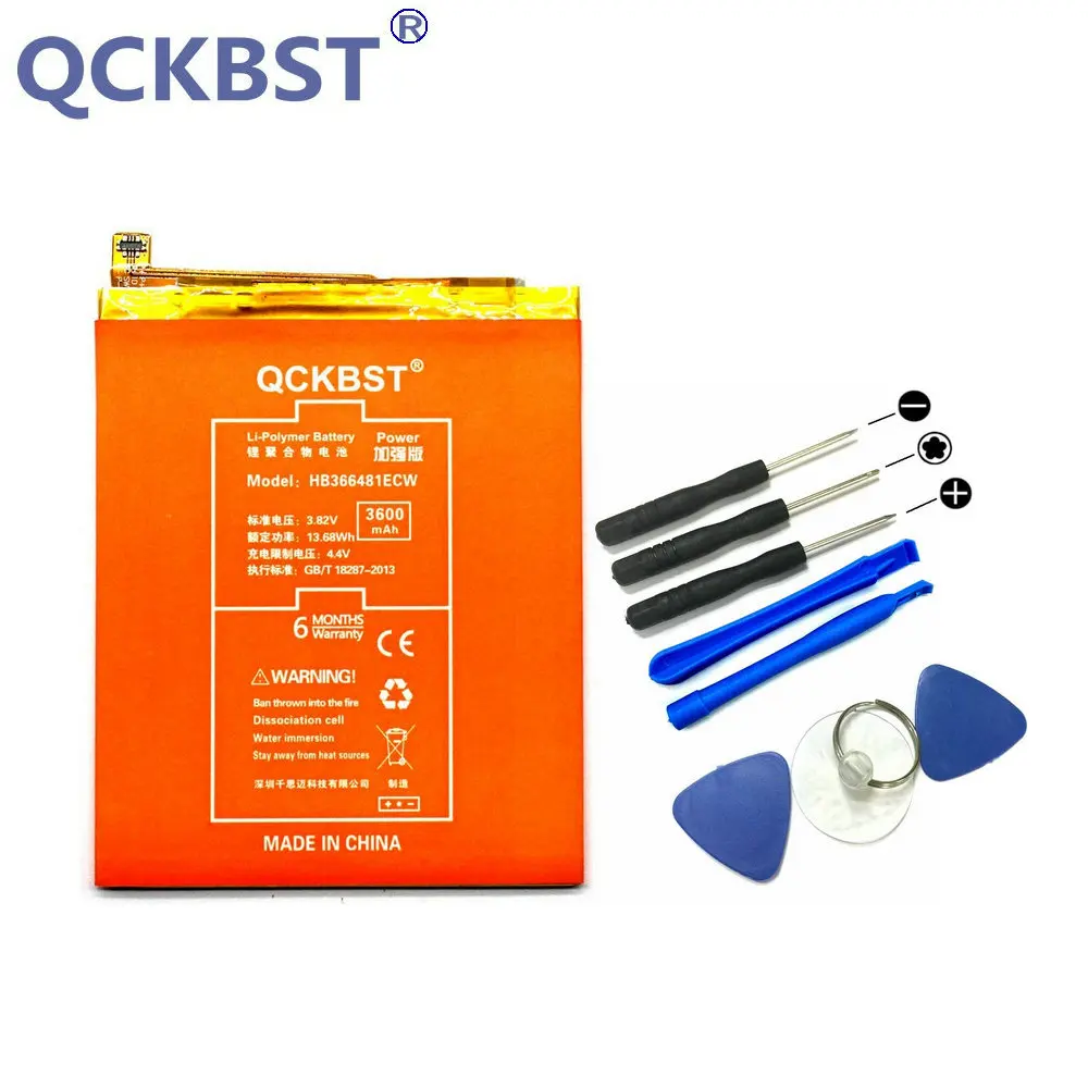 QCKBST New HB366481ECW P10Lite Battery For Huawei P10 Lite WAS-L03T WAS-LX2J LX1 WAS-LX3 LX2J 3600mAh High Capacity Batteries