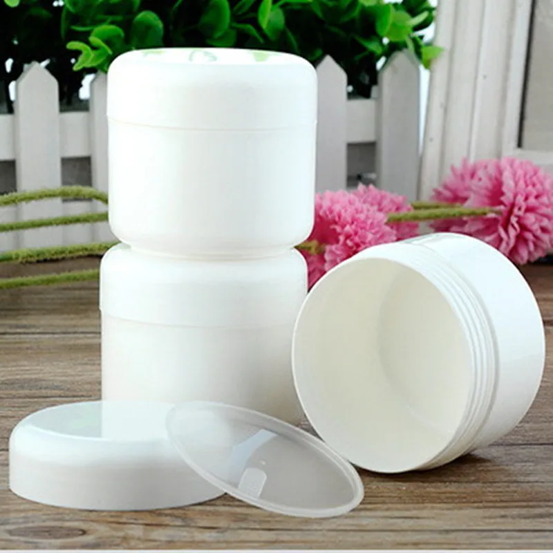 

50pcs/lot 100g White Cosmetic Empty Jar Pot Makeup Face Cream Container Bottle Cream Jar Plastic Sample Makeup Sub-bottling