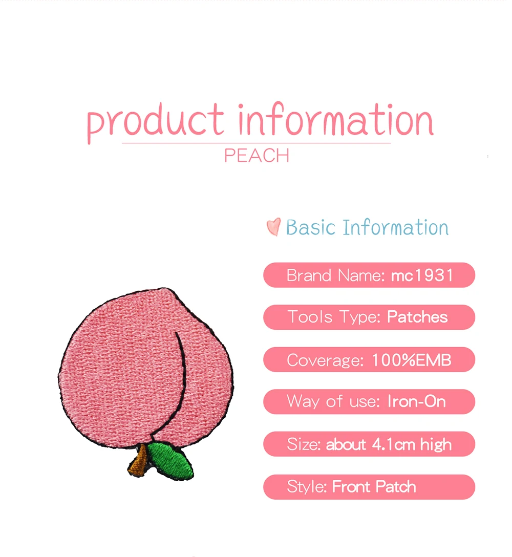 Pink Honey Peach 4cm Embroidered Patch mini chest size applique for clothing custom your design (2)