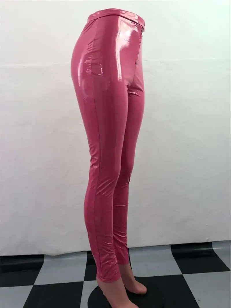 Женские леггинсы из искусственной кожи на молнии для улицы, обтягивающие женские брюки-карандаш, сексуальные блестящие облегающие брюки
