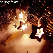 Huanjunshi 10 светодиодные теплый белый деревянный звезды Гирлянды светодиодные свет Наружное освещение для Свадебные украшения Рождество Освещение шары