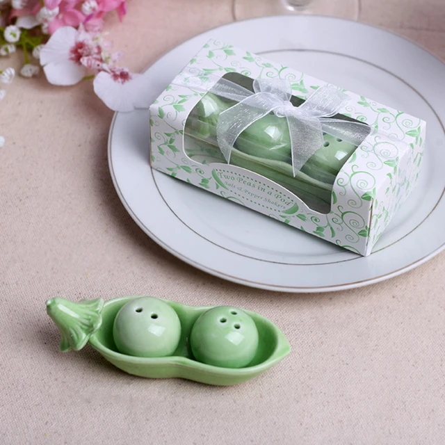 Two Peas in A Pod Ceramic Salt & Pepper Shakers (Set of 4)