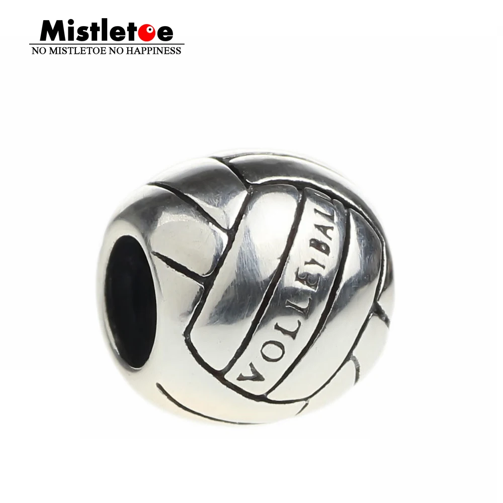 Wostu 925 Sterling Silver Enamel Volleyball Charms Fit European Charm Bracelet