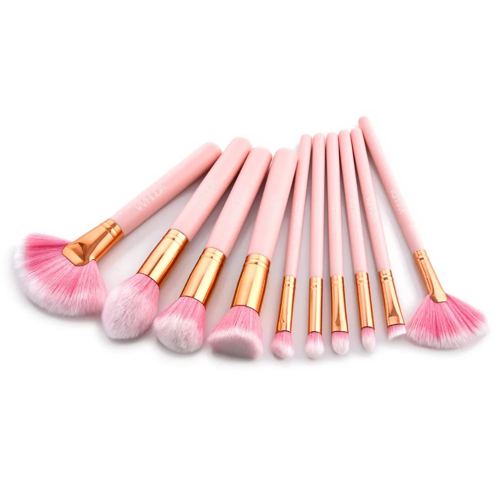 

VVHUDA Professional 10 Pcs Makeup Brushes Set Pink Cosmetics Kabuki Foundation Face Powder Brush Blending Blush Fan Tools Kit