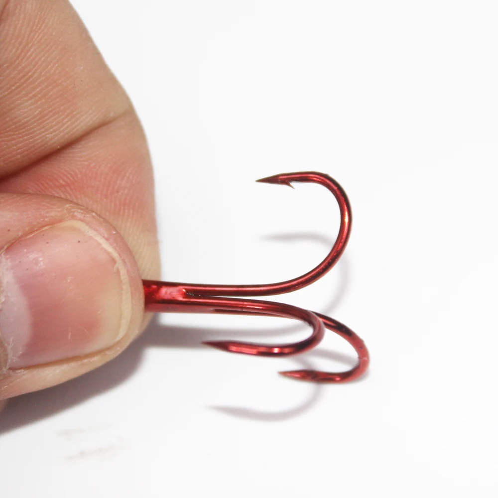 15Pcs/lot 13B Three Hook Red Nickel Color Fishhook 1/2/4/8/10/12/14# Fishing Hook High Carbon Steel Treble Hooks gamakatsu