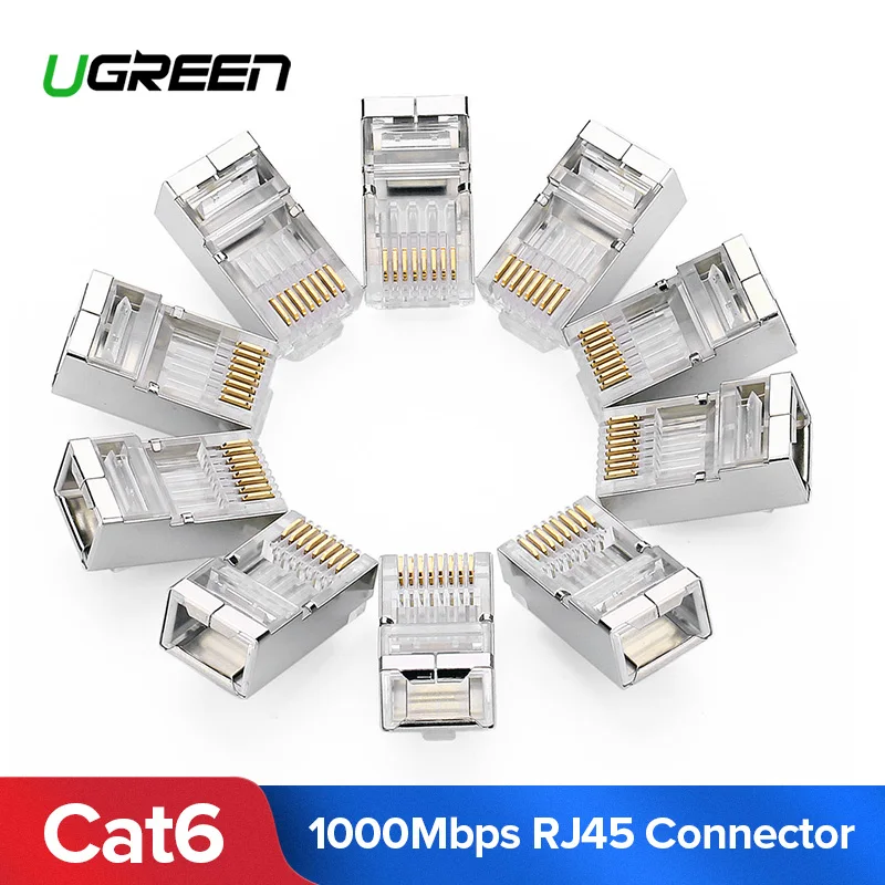Ugreen Cat6 RJ45 Connector 8P8C Modular Cable Head Plug Gold