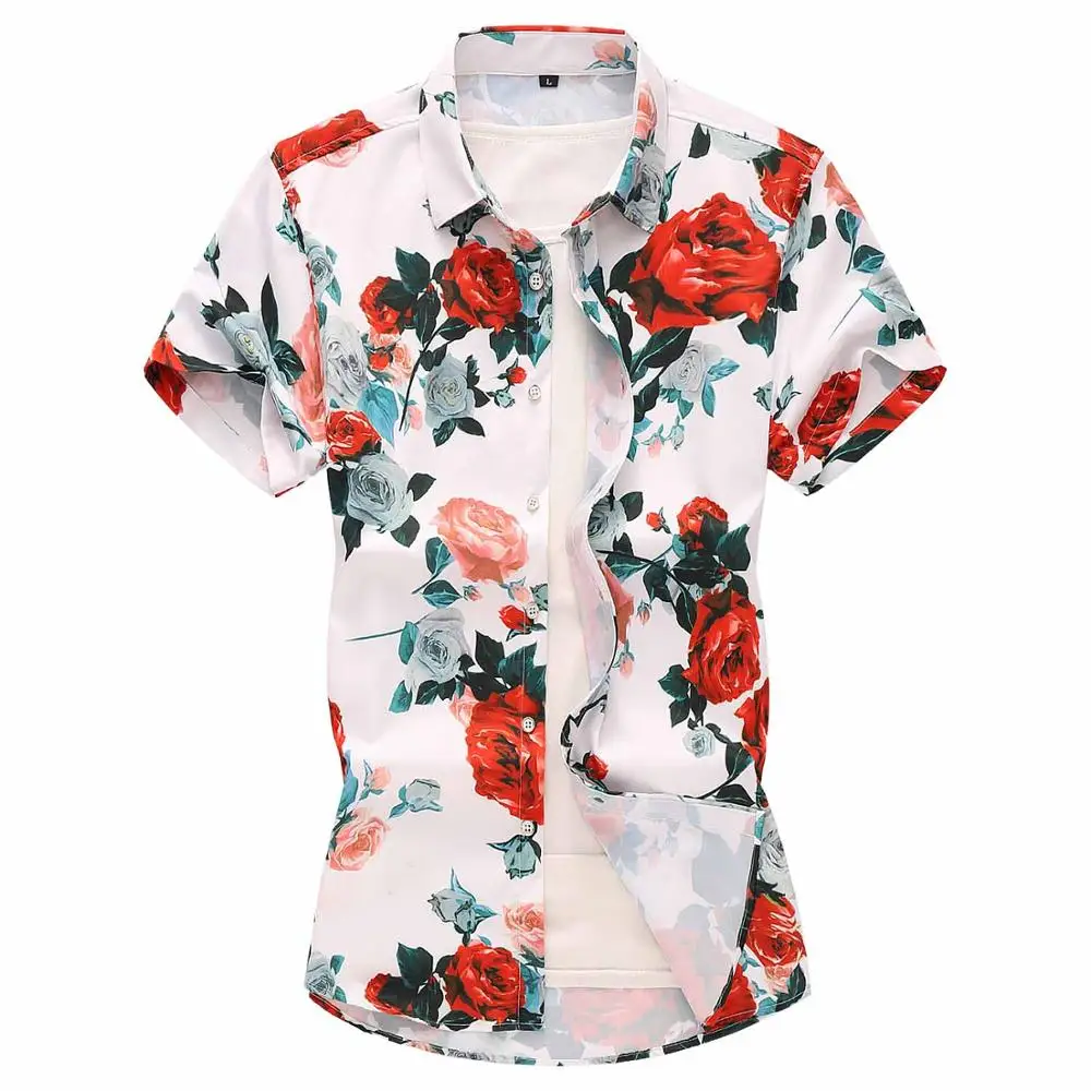 Flower Q5008C7026 Плюс Размер 6XL 7XL рубашка с цветочным принтом для мужчин короткий рукав полиэстер светская рубашка корейский стиль Цветочные блузки для мужчин лето - Цвет: Flower Q5008C7026