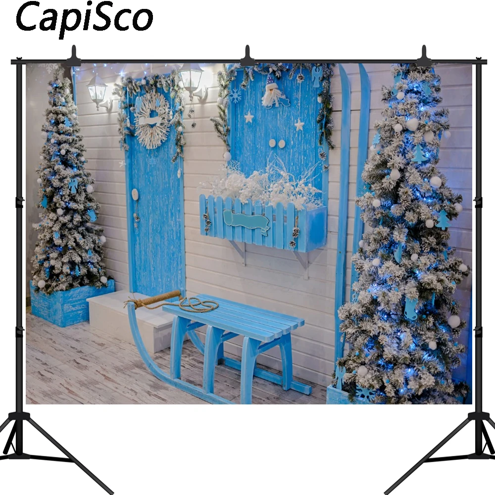 

Capisco фотография рождественской елки фон синяя дверь новый год для детей деревянный пол на заказ Новый фон фотобудка для фотосессии
