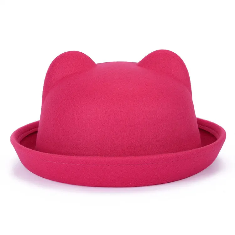 BomHCS Женская шерстяная шапка с кошачьими ушками, винтажная шляпа с бантом - Цвет: Rose