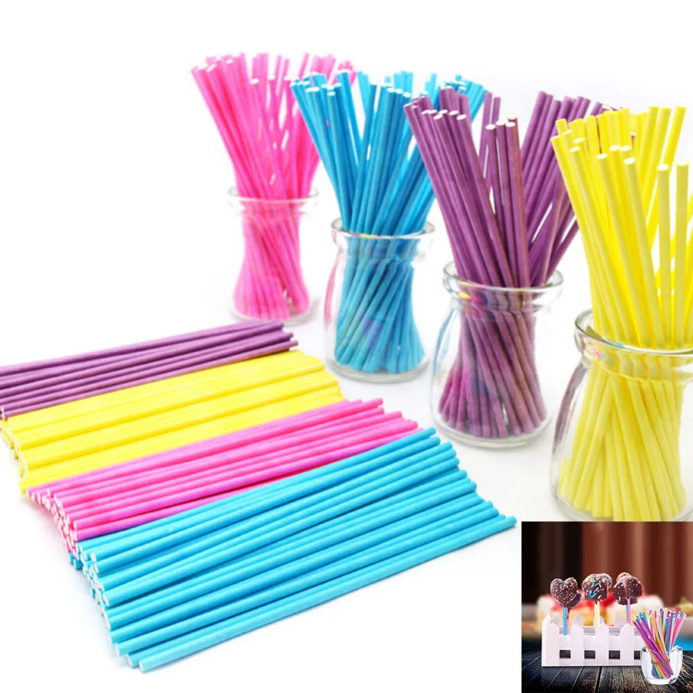 

100pcs 10CM Papen Cake Pop Sticks for Lollypop Lollipop Candy Chocolate Sugar Cudgel Pole Handle Colorful Lollipop Stick