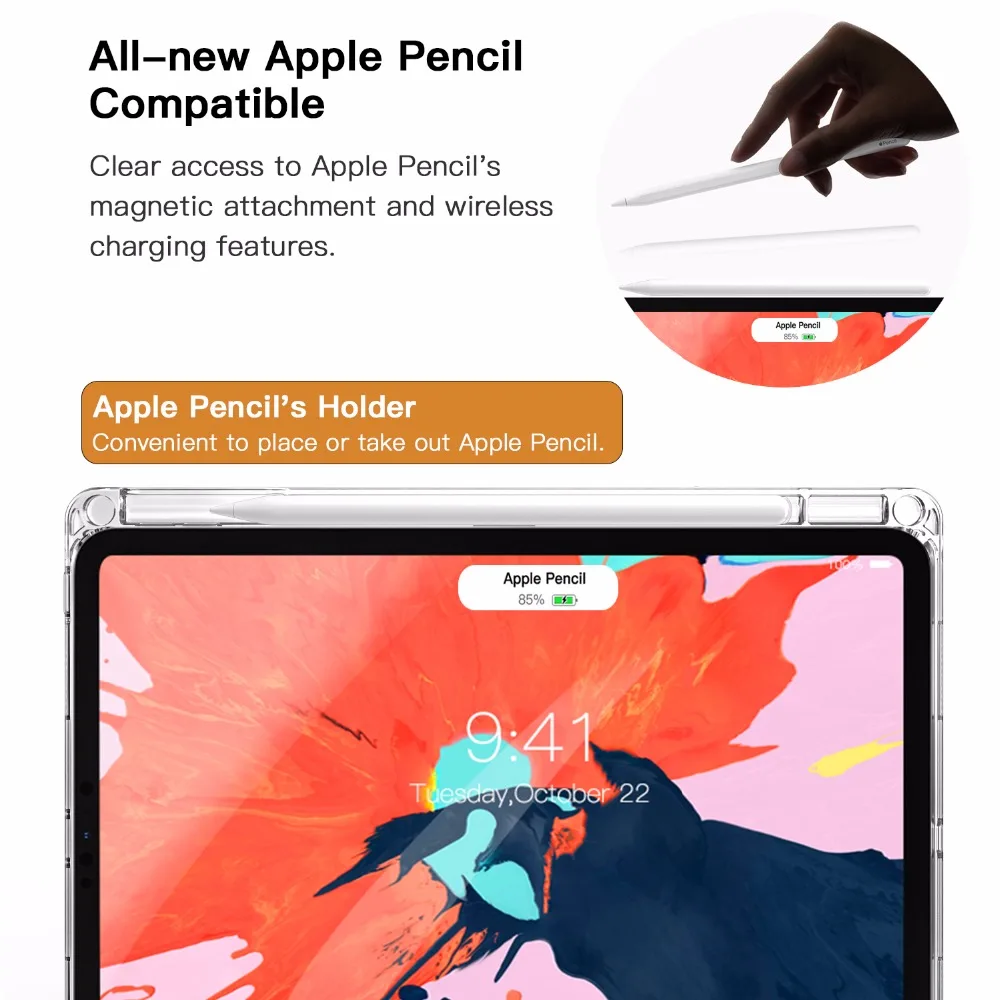 Чехол подходит для iPad Pro 1" с держателем для карандашей Apple [Поддержка магнитной Пары/функция зарядки] Прозрачный Гибкий тонкий ТПУ