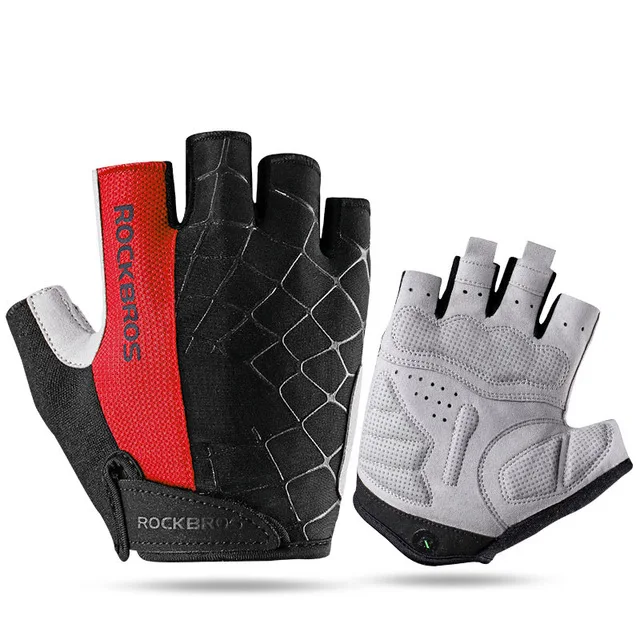 Резиновые перчатки ROCKBROS половина пальца ударопрочные перчатки для велосипедиста анти-скольжения гель велосипедные перчатки анти-скольжения - Цвет: RED