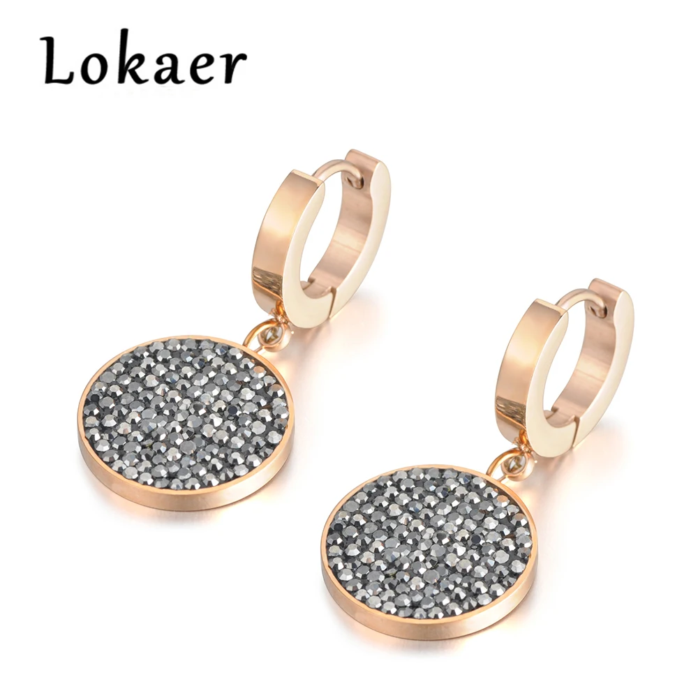 Lokaer, черные, красные стразы, простые круглые серьги из титановой стали, розовое золото, женские серьги-кольца Brincos E180180400R
