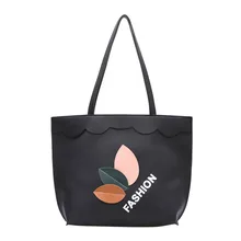 Fashion Women PU lether Autumn Winter Leaves Printing Handbag High Quality Ladies Casual Shoulder Bag Big