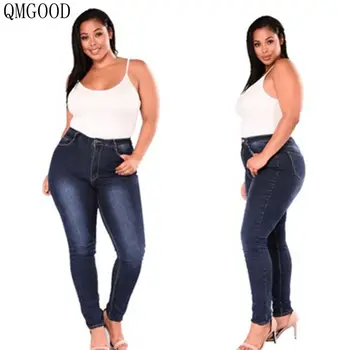 

QMGOOD Jeans for Women Plus Size 7XL Skinny High Waisted Jeans Woman Stretchy Denim Mom Jeans Women Big Size Pencil Pants Female