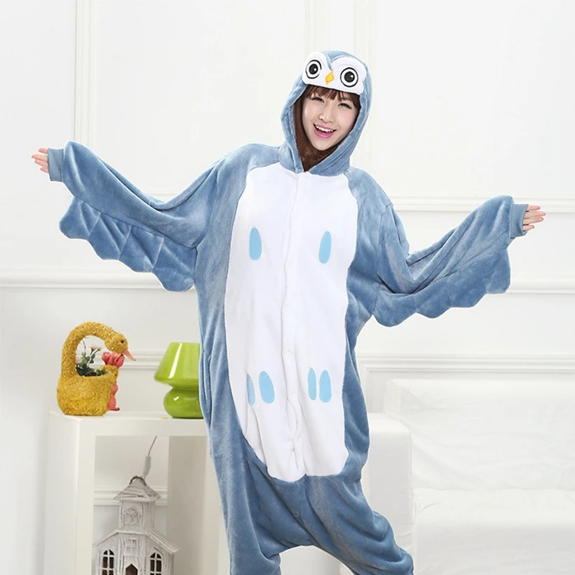 Взрослых Кигуруми Onesie аниме Для женщин костюм Сова Птица Хэллоуин Косплэй мультфильм животных пижамы зимняя фланелевая с капюшоном пижамы