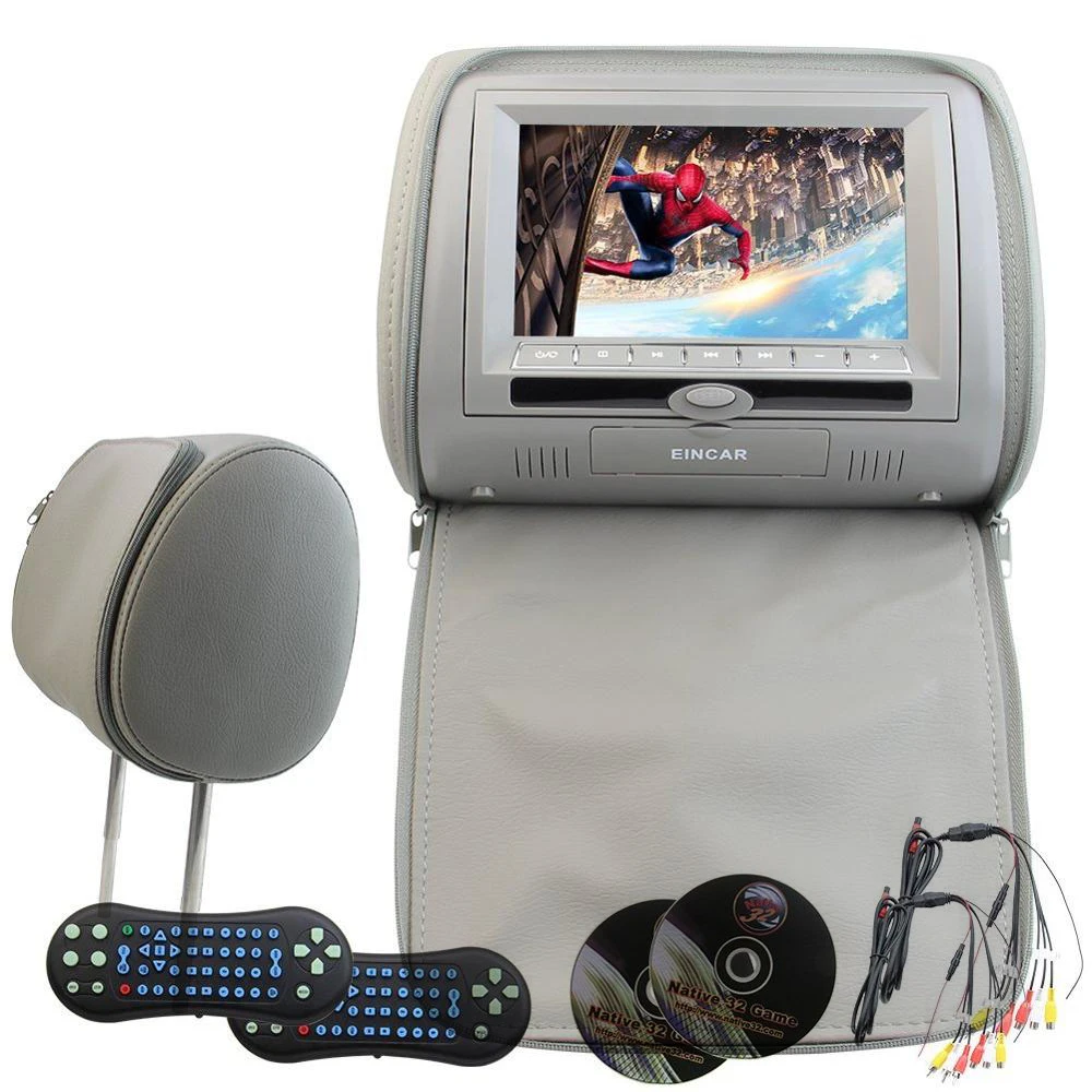 

A Pair of Headrest monitor LCD Car vehicle Pillow Monitors CD DVD Player Dual Twin Screen USB SD IR FM Transmitter 32 Bit Games