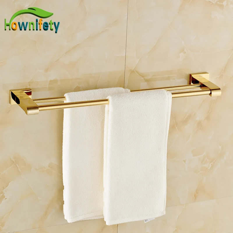 Luxury Gold Towel Rack Double Towel Bar Bathroom Accessory Solid Brass