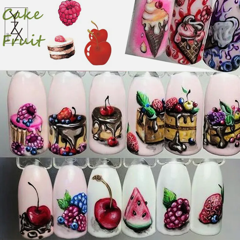 YiZhiXiu 1 комплект фруктовый торт Клубничное мороженое переводная наклейка для воды наклейки для ногтей DIY Временные татуировки с дизайном лето