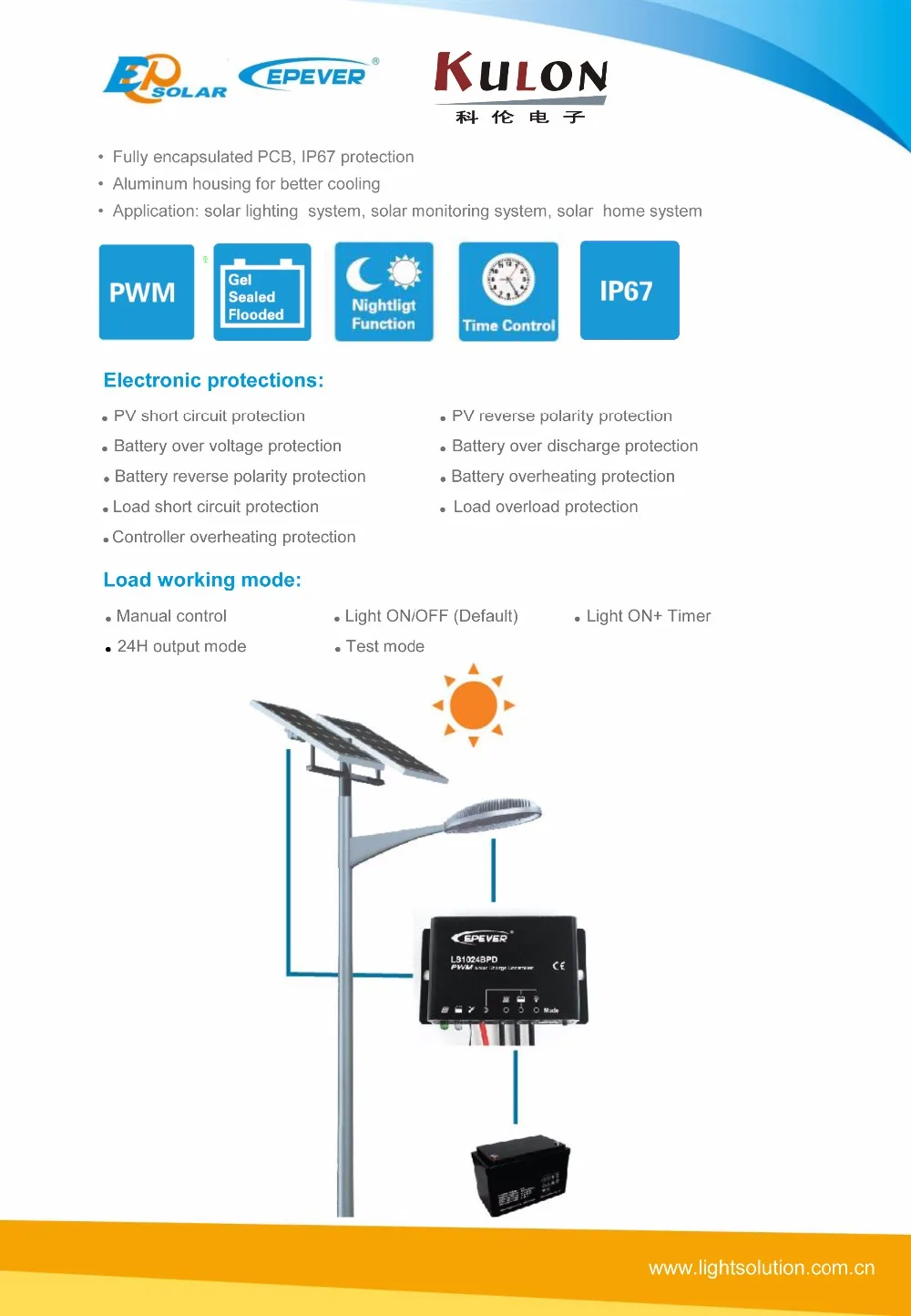 Etewer Landstar LS1024BPD LS2024BPD 10A 20A 12 V 24 V Солнечное зарядное устройство контроллер Лампа уличного освещения IP67 Водонепроницаемый