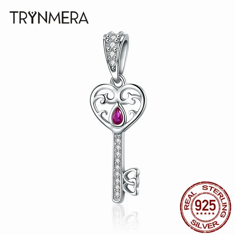 Trynmera 100% Серебро 925 пробы счастье Ключ Сердце Форма Подвеска Шарм fit для женщин Браслеты и ожерелья для мужчин ювелирные изделия подарок