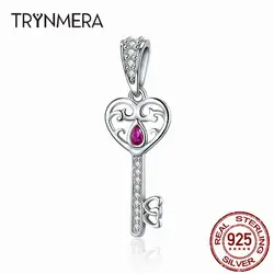 Trynmera 100% Серебро 925 пробы счастье Ключ Сердце Форма Подвеска Шарм fit для женщин Браслеты и ожерелья для мужчин ювелирные изделия подарок