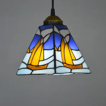 

Tiffany Pendant Light Mediterranean Sea Style Stained Glass Sailing Boat Dining Room Luminaires E27 110-240V