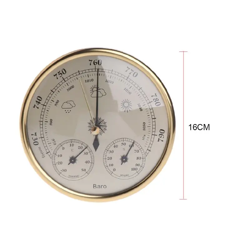 

160mm Atmospheric Pressure Temperature Hygrometer Weather Station Three-in-One Barometer Film Metal Box Barometer 649E