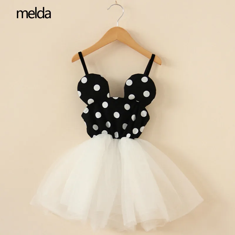 

Children'S Princess Dress 2017 Summer Cute Lolita Style Dress Girls Knee-Length White Dot Pattern Sleeveless A-Line Dress
