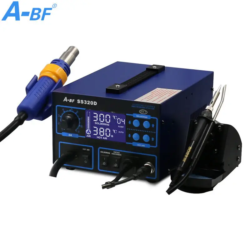 Electronic Rework Station 3 IN 1 A-BF SS320D soldering iron station hot air gun Station solder smoke absober digital display 