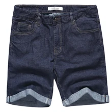 Для мужчин повседневные облегающие Британский стиль прямые джинсовые шорты темно-синий метросексуал Для мужчин летние Брендовые однотонные Новые Молния fly Шорты джинсы