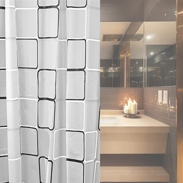PEVA Shower Curtain 12 Hooks Black White Grid Print Waterproof Blinds Bathroom Decor shower curtains