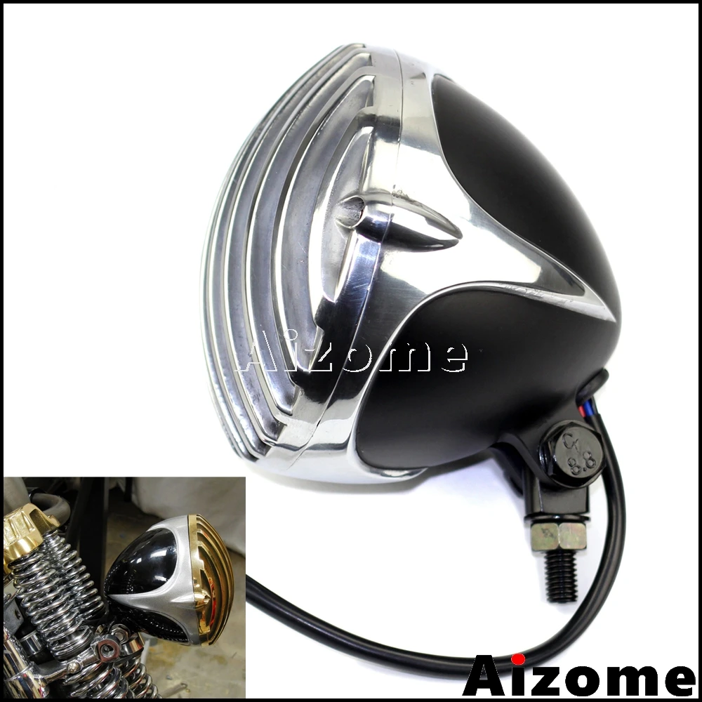 Black Chrome Vintage Scalloped Headlight Motorcycle 5" Custom Grill