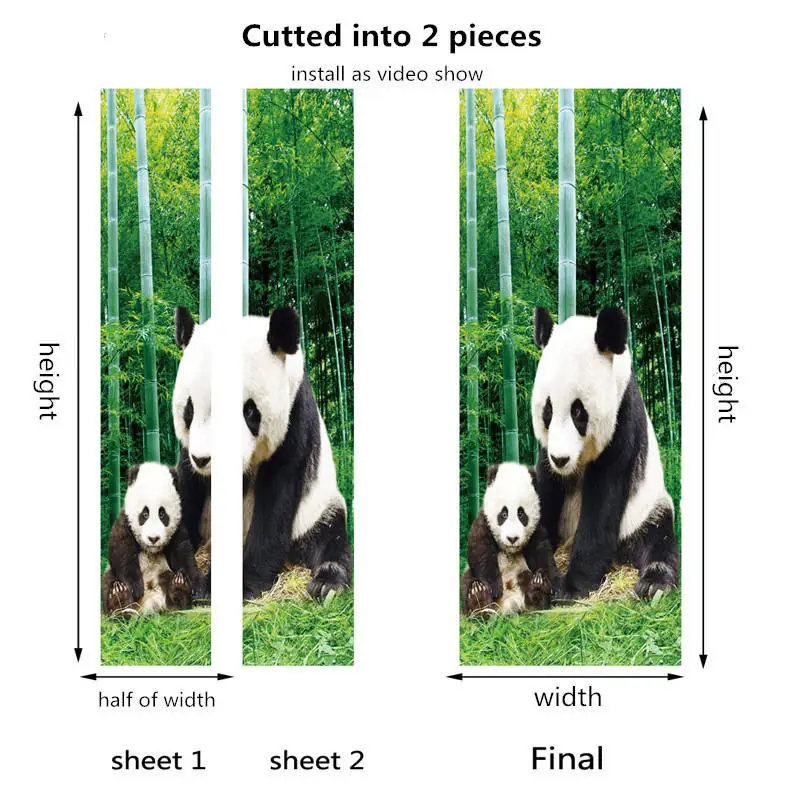 Наклейки на дверь в скандинавском стиле, простые 3D визуальные декоративные наклейки на дверь для гостиной, ванной комнаты, обои с естественным пейзажем - Цвет: 025-cutted into 2pcs