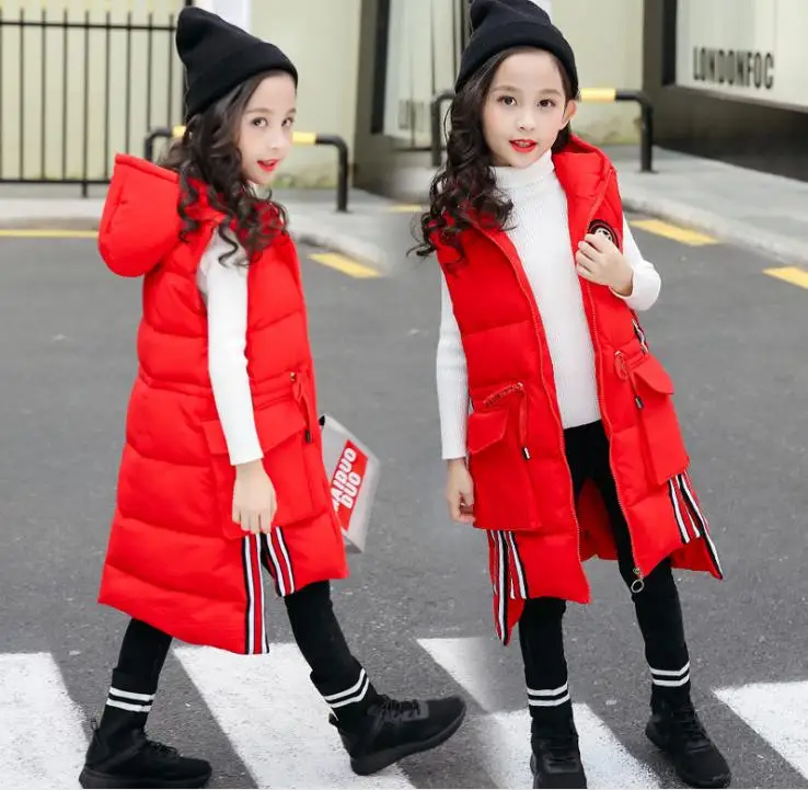 

Girls' wear 2018 winter new cotton vest, medium length leisure children, Korean version thickening cotton padded fashion cotton