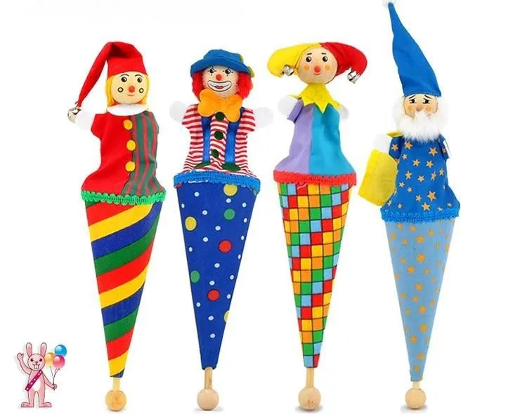 2 шт. бренд ребенок клоун марионетки/23 см длинной деревянной телескопические палки куклы для детей Дети Плюшевые игрушки куклы, 1 шт./упак
