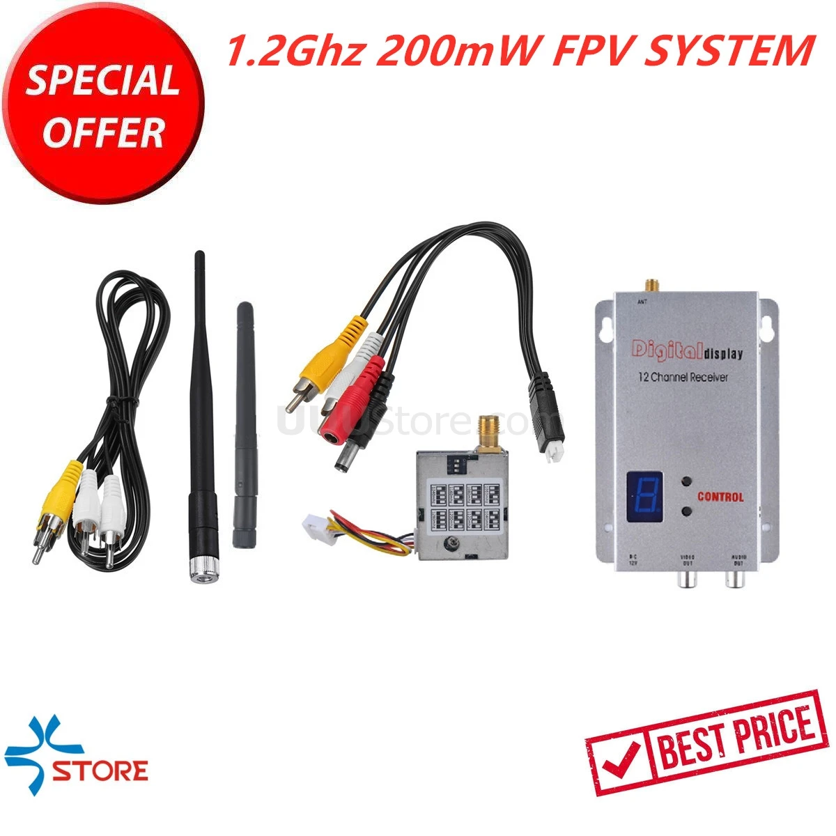 Baratos Nuevo 1,2G 1,2 Ghz 200mW inalámbrica 8CH Audio Video transmisor FPV con 12CH FPV receptor Combo para RC FPV Racing Drone modelos