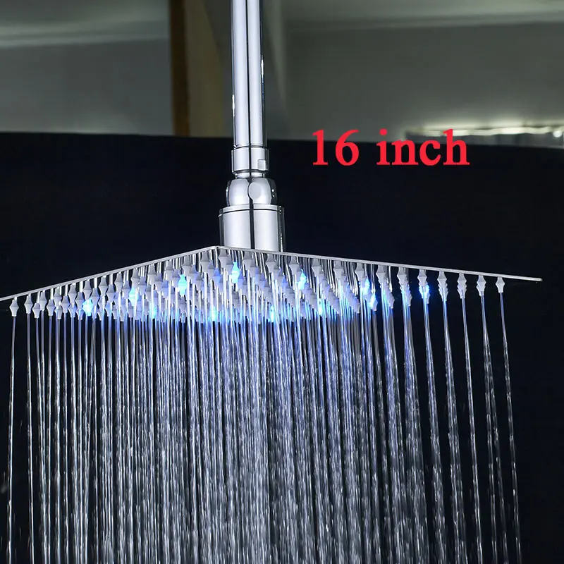 Ванная комната ультратонкие светодиодный душ гусак крана Нержавеющая сталь 1" 20" хром отделка осадков только душевая лейка - Цвет: Chrome 16 inch