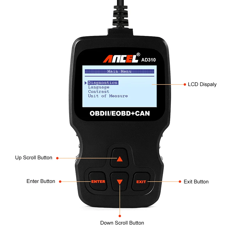 Ансель AD310 OBD2 Авто Код ошибки вина стереть Reader сброс сканер ЖК дисплей Дисплей
