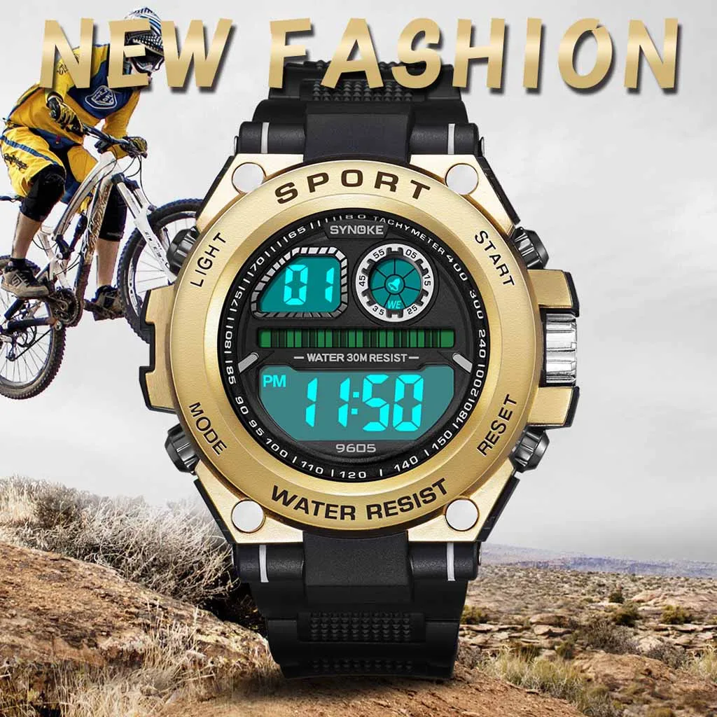 Качественные цифровые электронные наручные часы для спорта на открытом воздухе Многофункциональный тренд большой экран модные мужские часы 50 метров водонепроницаемые