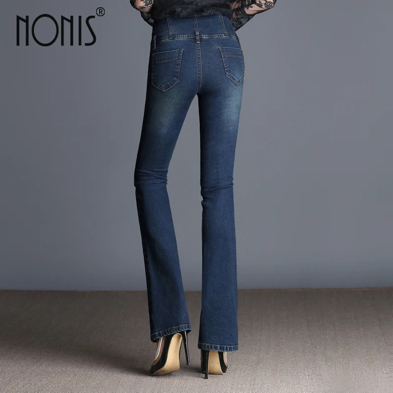 Nonis Tassel Women Jeans Full length Flared Trousers Slim Denim Pants High Waist Jeans 2017 Autum Casual Female pantalon